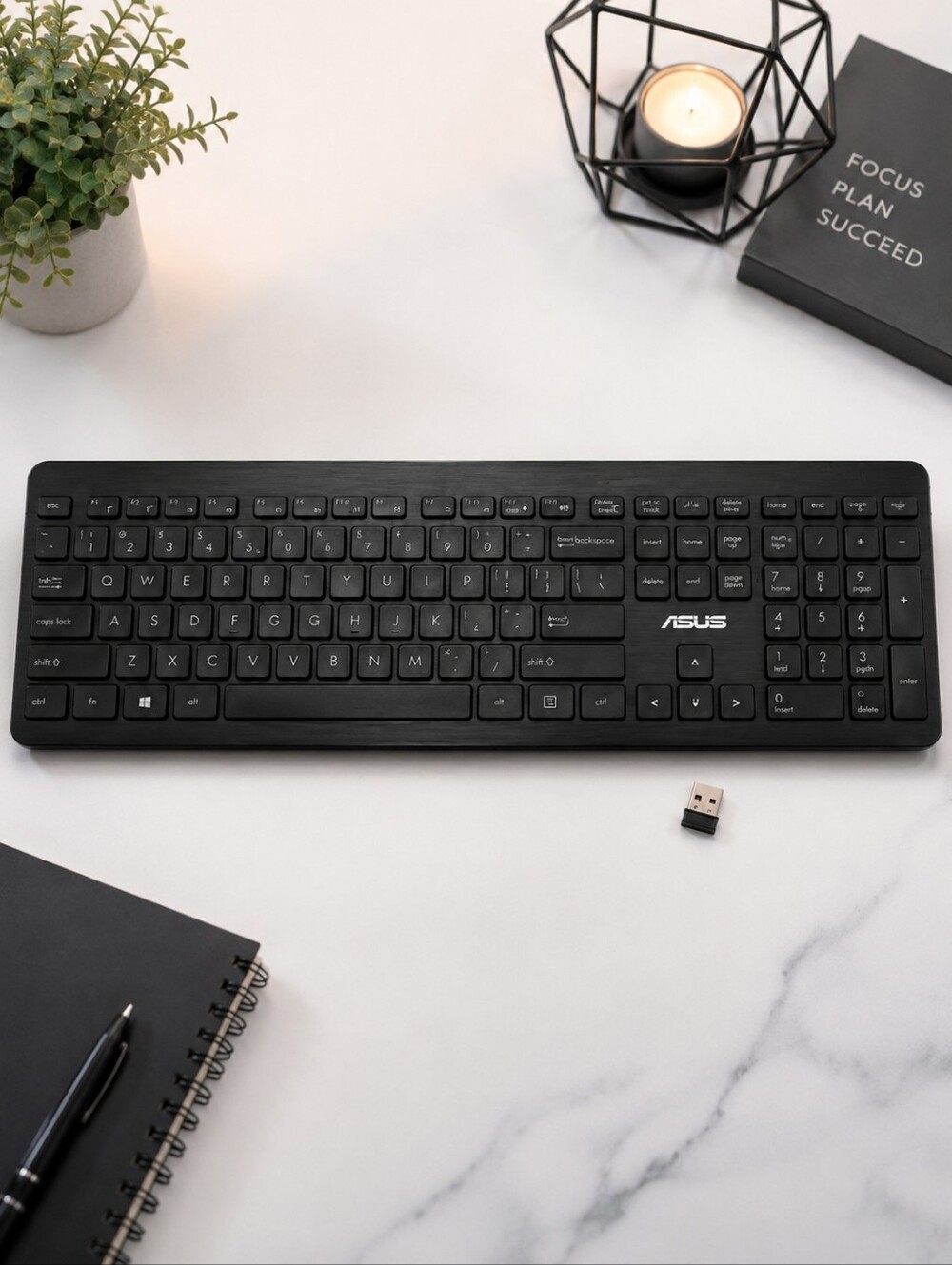 ASUS Wireless Full Size Keyboard USB Receiver Tested Working Black